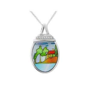  Sterling Silver Clarice Cliff Style Pendant with Chain 