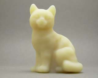 Fenton Custard Satin White Glass Cat Kitten Figurine  