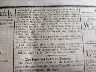   Civil War newspaper GEN WILLIAM T SHERMAN letter NEGRO SOLDIERS  