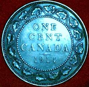 1914 Canada King George V Large Cent Penny Rare About Uncirculated 50 