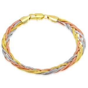  18K Gold Tri Tone Round Rope Snake Chain Strand Bracelet 