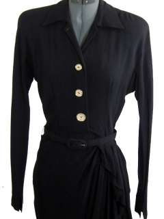 Fabulous Vintage 40s Evelyn Bader Black Crepe Silk Wiggle Dress  