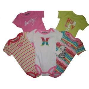  Baby Girls Colorful Hurley Onesie Bodysuit Shirts ~ 5 Pair 