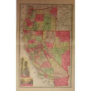 Antique Map of USA California, Oregon, and Nevada with Colorado and 