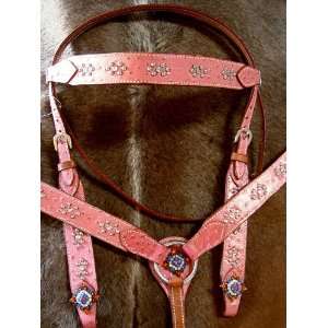   COLLAR WESTERN LEATHER HEADSTALL LIGHT PINK LEATHER 