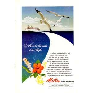  1945 Ad Matson Pacific Cruise Lines to Hawaii Original 
