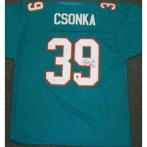 Autographed Larry Csonka Jersey   Miami Dolphins Teal Custom Throwback 