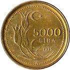 1995 Turkey 5000 Lira Coin Flower Sprigs KM#1029.1