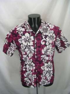 Hilo Hattie Hawaiian BARKCLOTH SS Shirt L Red Floral  