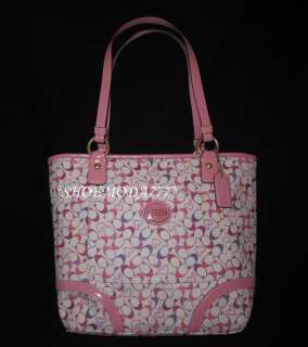 298 COACH Heritage Bias Heart Signature Tote Bag Purse Handbag Pink 