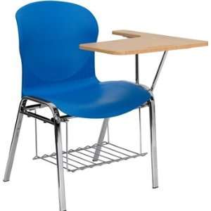   Blue Shell Chair w/ Left Handed Tablet Arm & Book Rack