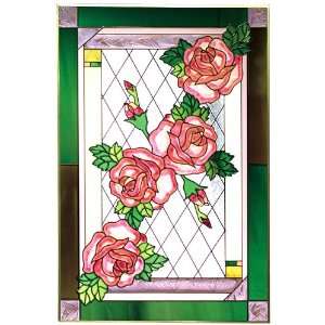   20 x 30 GREEN BORDER Tempered Glass WINDOW Painted Flowers Suncatcher