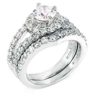 Stunning Split Ring w/ Round CZ Sterling Silver Engagement Ring Set 