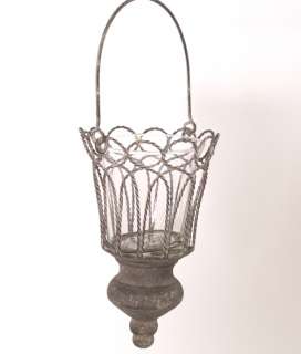 Small Vintage Twisted Wire Finial Lantern Candle Holder  