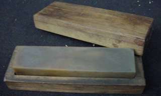 Old Small Whet Wet Stone Sharpening Tool in Wood Box White Cloudy 