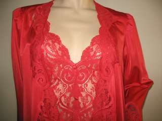 Vtg Red OLGA Lacey Stretch Top Nighty NIGHTGOWN & Peignoir Large Robe 