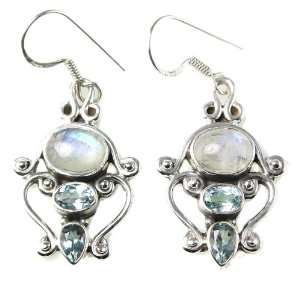   Silver Moonstone and Blue Topaz 6ct Dangle Fish Hook Earrings Jewelry