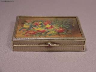 Antique Gilt Lined French Silver Box Painting on Top  