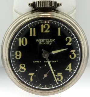 Westclox Scotty Pocket Watch   Plain Silver Case Design   Black Face 