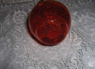 Vintage Hand Blown Crackle Crystal Glass Amberina Amber Orange Mini 