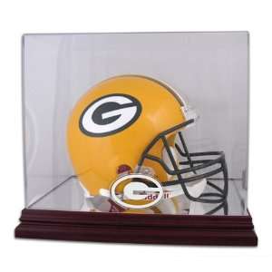  Mahogany Football Helmet Packers Logo Display Case Sports 