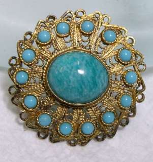 Jerusalem Silver 935 Gilt Filigree Turquoise Earring ~1  