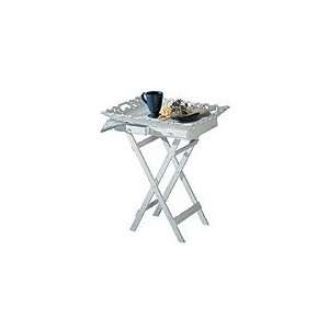  Distressed White Tray/Folding Stand