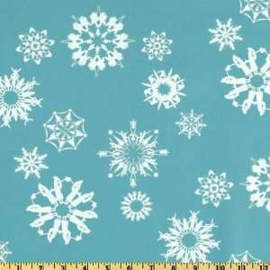44 Wide Christmas Time Folksy Flakes Snowflakes Turquoise Fabric By 