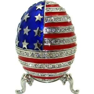   American Eggsperiance USA Egg on Stand Handmade Jeweled Metal