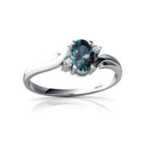    14K White Gold Oval Created Alexandrite Ring Size 7 Jewelry