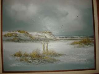 Vintage Oil Painting Melton ocean Birds Snow Clouds  