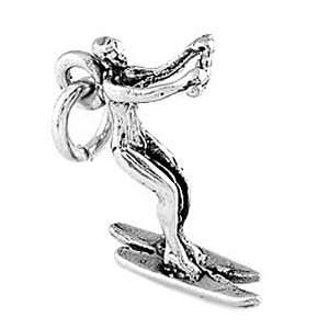   Silver Three Dimensional Water Skier Holding on Charm Jewelry