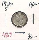 1920 S Mercury Dime Ten Cent Almost Uncirculated A86