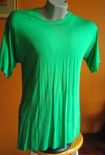 Vtg 80s GREEN 100% SILK SLINKY MENS T shirt LARGE  