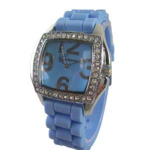  Square Watch with Baby Blue Silicone Band   Womens Fashion Watch 
