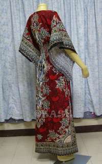 Cotton Dashiki Angel Sleeve Caftan Maxi Dress  