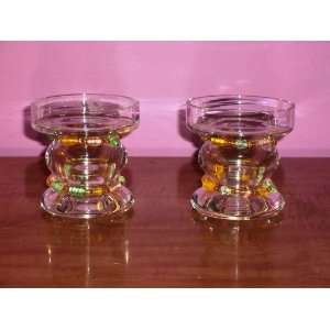  Pair of Glass Candle Holders With Beaded Accents 