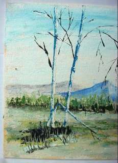 Birch Trees & Fence Oil Painting Signed Neves 1972  
