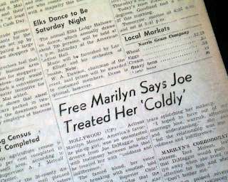 MARILYN MONROE Joe DiMaggio Divorce 1954 Old Newspaper  