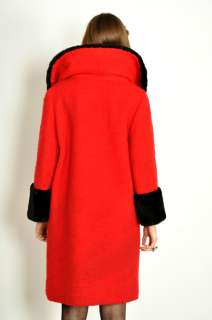 Vtg 60s Red SHEARED HUGE COLLAR BEAVER FUR Wool SWING Cape Coat Jacket 