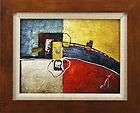 Abstract Design Red Yellow Blue Art FRAMED OIL PAINTING