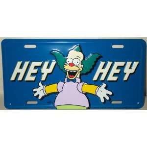 Simpsons Family License Plate Tag   Metal Krusty the Clown   HEY HEY