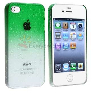 Clear Green Waterdrop Hard Cover Case+2x Screen Pro For iPhone 4 Gen 