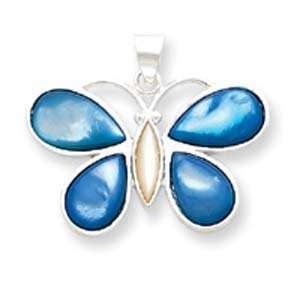  Sterling Silver Blue & White MOP Butterfly Pen Jewelry