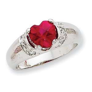  Sterling Silver Red CZ Heart Ring Size 6 Jewelry
