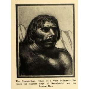  1922 Print Neanderthal Prehistoric Man Portrait Fur 