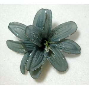  NEW Silver Grey Glitter Double Lily Flower Hair Clip 
