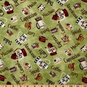  44 Wide Cafe Americano Coffee Cup Toss Green Fabric By 