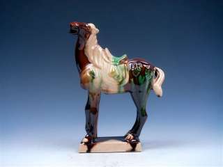 Dark Brown SanCai Pottery Crafted Standing War Horse  