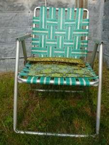 VTG Aluminum Webbed Patio Lawn Chair w/2 Cushions A+ EX  